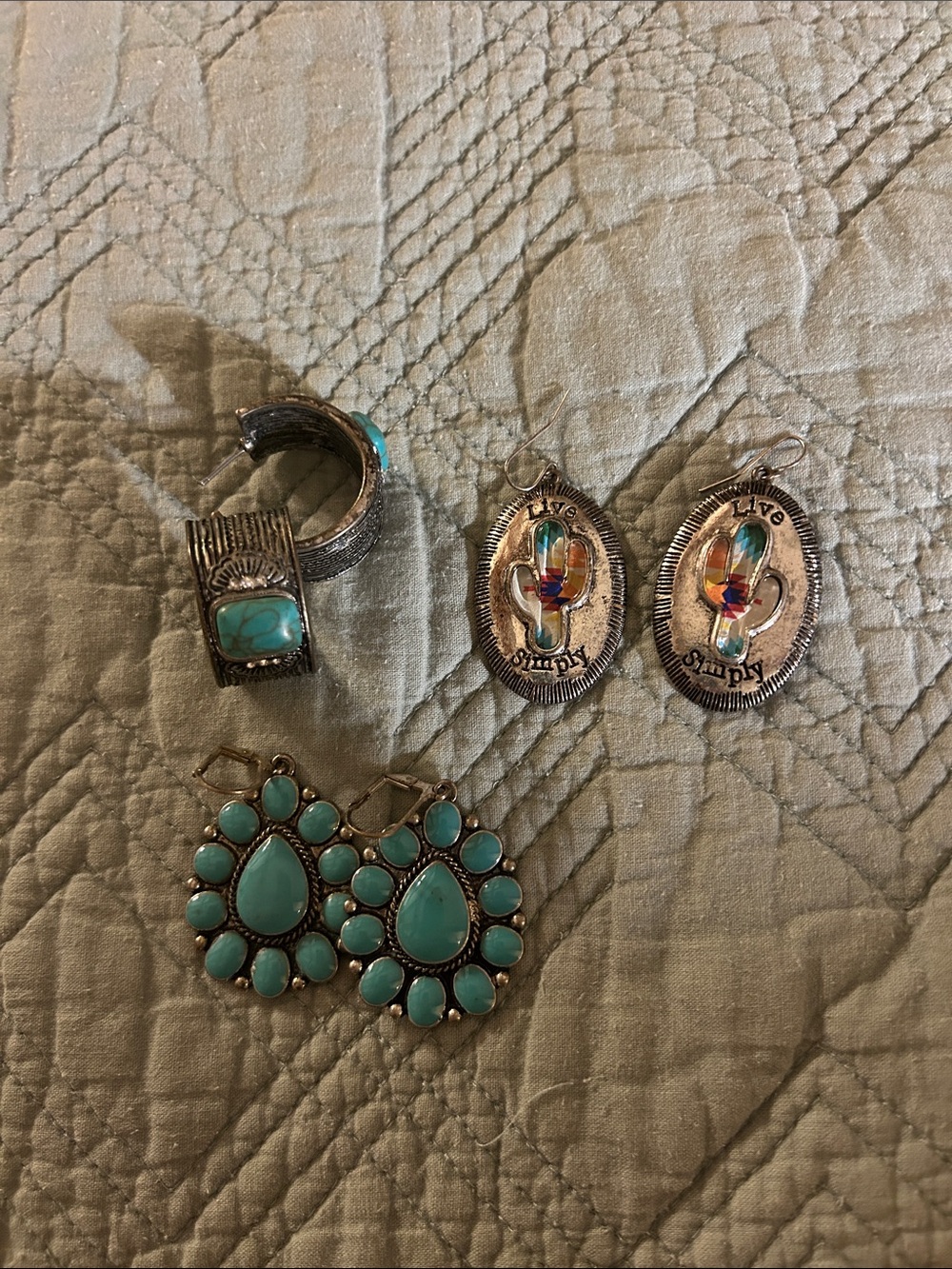 Turquoise Stone Drop Earrings and Cuff Bracelet Set